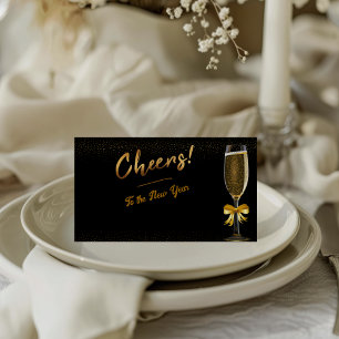 Cartão De Mesa Noite de Ano Novo com Champanhe Elegante
