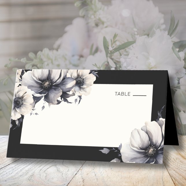 Cartão De Mesa Noiva Floral Chic Boho Preta (Black Floral Wedding Place Card)
