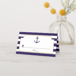 Cartão De Mesa Noiva Marítima Naval & Âncora com Listra Branca Ca