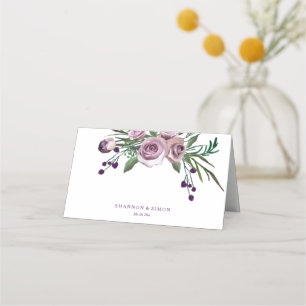 Cartão De Mesa Nome da Mesa Romântica de Casamento Floral Roxo