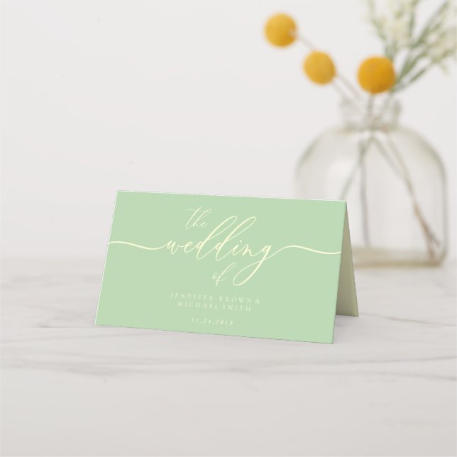 Cartão De Mesa Nome de Casamento Simples Pistache & Creme (Verso)