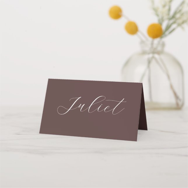 Cartão De Mesa Nome de Cunho Boho de Chocolate Marrom Casamento (Frente)