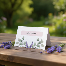 Cartão De Mesa Nome de Folhas de Eucalipto Lavanda Elegante