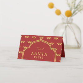 Cartão De Mesa Nome do Escolhido de Casamento de Flor Dourado Ele