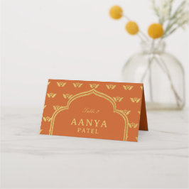 Cartão De Mesa Nome do Escolhido de Casamento de Flor Dourado Ele