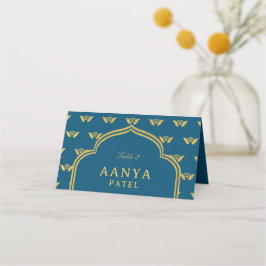 Cartão De Mesa Nome do Escolhido de Casamento de Flor Dourado Ele