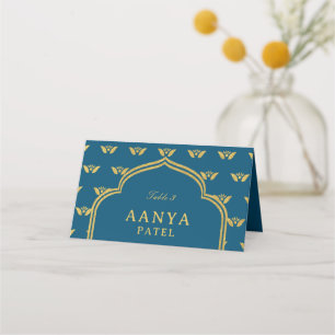 Cartão De Mesa Nome do Escolhido de Casamento de Flor Dourado Ele