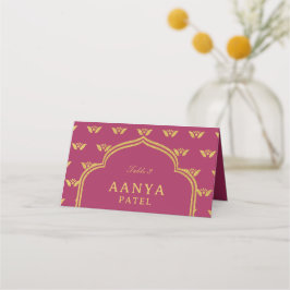 Cartão De Mesa Nome do Escolhido de Casamento de Flor Dourado Ele