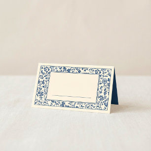 Cartão De Mesa Nome do Limite do Estilo de Vintagem Floral Azul E