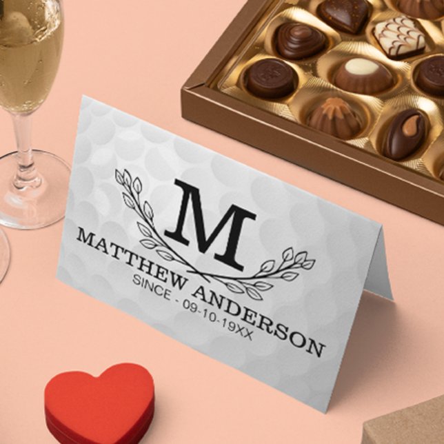 Cartão De Mesa Nome do Padrão de Bola de Golfe Personalizada Mono (Criador carregado)