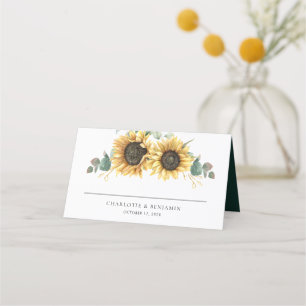 Cartão De Mesa Nome Floral de Girassol e Casamento de Data