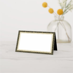 Cartão De Mesa Nome Placa de Colocação - Brilho Preto e Dourado