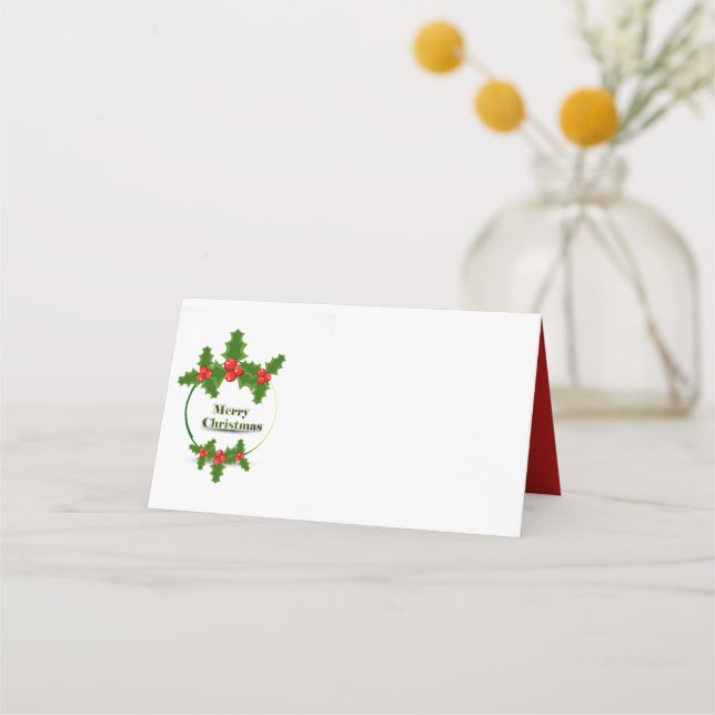 Cartão De Mesa Nome Place Card-Merry Christmas Holly (Frente)