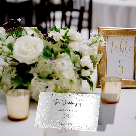 Cartão De Mesa Nomes de casamento de Silver confetti