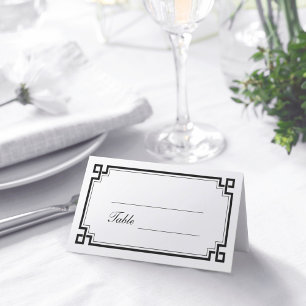Cartão De Mesa Nomes de Casamentos Brancos de Deco de Arte Preta