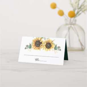 Cartão De Mesa Nomes e Casamentos de Data de Sunflower Eucalyptus