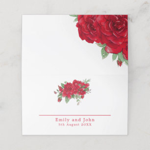 Cartão De Mesa Nomes Florais Ricos Rosa vermelha Data Casamento