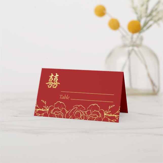 Cartão De Mesa Numbe de mesa de casamento chinês de borda floral  (Frente)