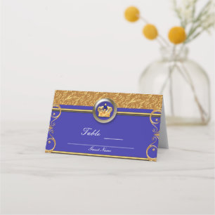 Cartão De Mesa Número da Mesa da Festa da Coroa Azul e Dourada