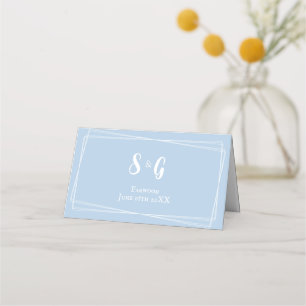 Cartão De Mesa Número da Mesa de Casamento Azul Claro Nome Person