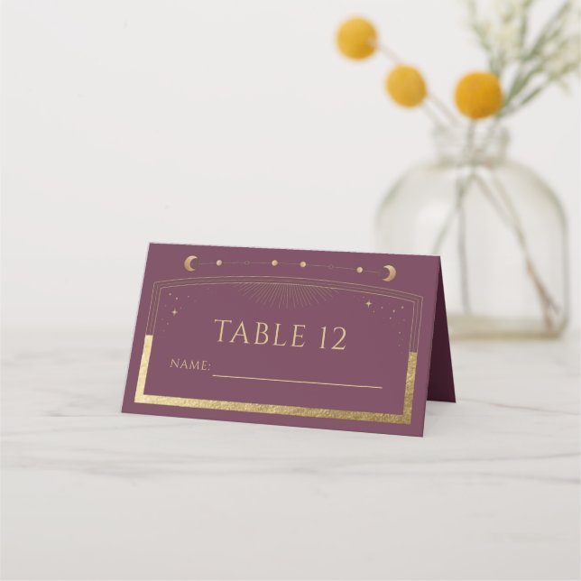 Cartão De Mesa Número da Mesa de Casamento Plum Gold Celestial (Frente)