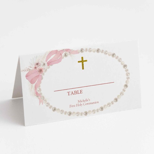 Cartão De Mesa Número da Mesa Pearl Pink Boho Primeira Comunhão (Criador carregado)
