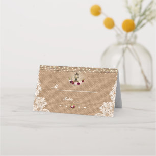 Cartão De Mesa Número da Tabela Burlap das Luzes das Cordas de Vi