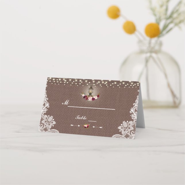 Cartão De Mesa Número da Tabela Burlap das Luzes de String Russas (Verso)