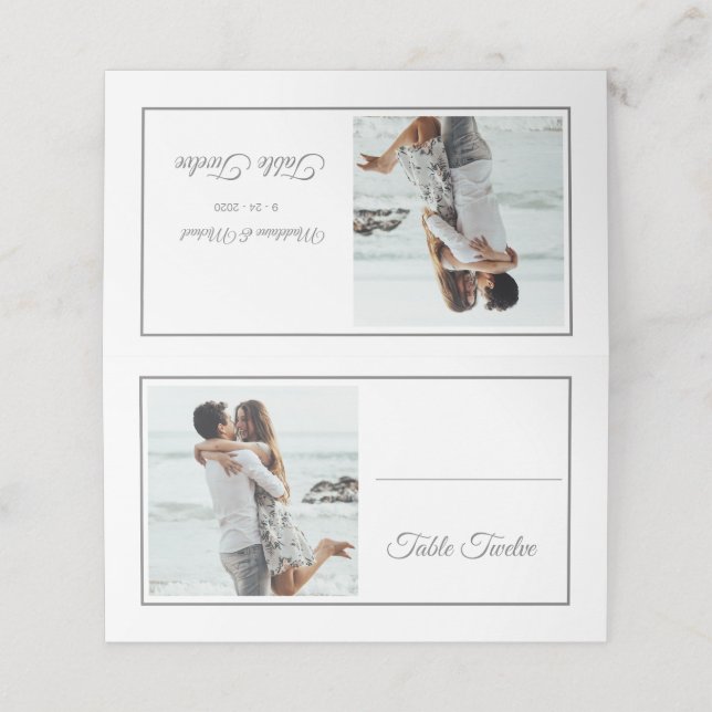 Cartão De Mesa Número da Tabela de Casamento de Foto Silver Elega (Exterior/Desdobrado)