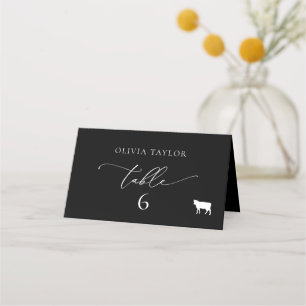 Cartão De Mesa Número da Tabela de Casamento Minimalista Preto e
