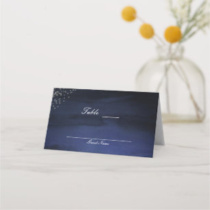 Cartão De Mesa Número de Mesa Azul Prateado Aquarela Moderna