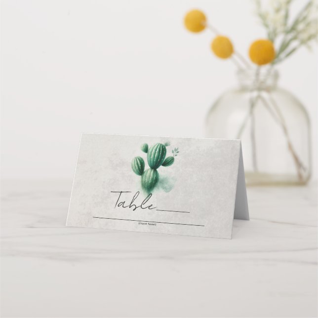 Cartão De Mesa Número de Mesa de Casamento Cacto Verde Aquarela C (Frente)
