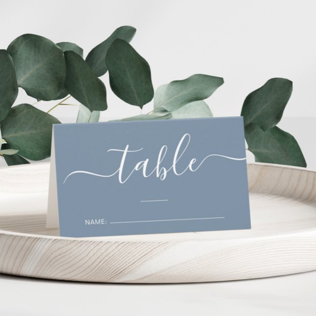 Cartão De Mesa Número de Mesa de Casamento Chic Script Azul Empoe (Criador carregado)