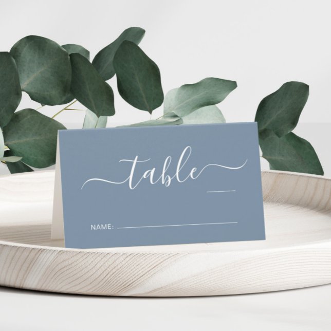 Cartão De Mesa Número de Mesa de Casamento Chic Script Azul Empoe (Criador carregado)