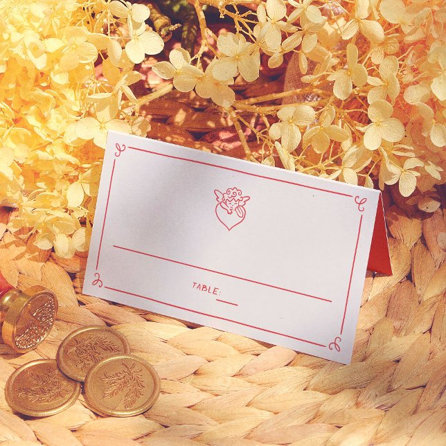 Cartão De Mesa Número de Mesa de Casamento com Cupido Desenhado à (Criador carregado)