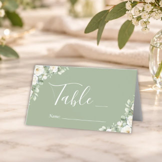 Cartão De Mesa Número de Mesa de Casamento Floral Verde Elegante