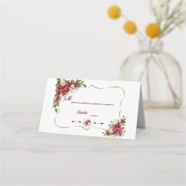 Cartão De Mesa Número de Mesa Dourada de Poinsettia Branca Vermel