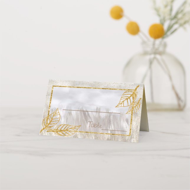 Cartão De Mesa Número de tabela das folhas de castanha Dourada do (Frente)