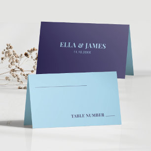 Cartão De Mesa Número de Tabela de Casamento Azul Dobrado Minimal