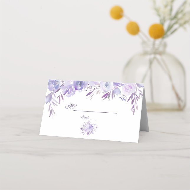 Cartão De Mesa Número de Tabela Violeta Azul Floral Azul-Puro-Cla (Verso)
