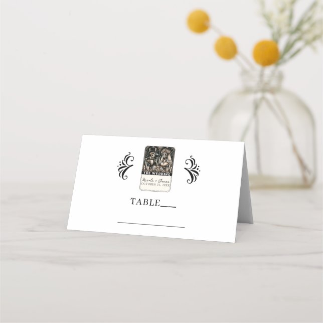 Cartão De Mesa O CASAMENTO Esqueletos Tarot Noiva & Noivo (Frente)