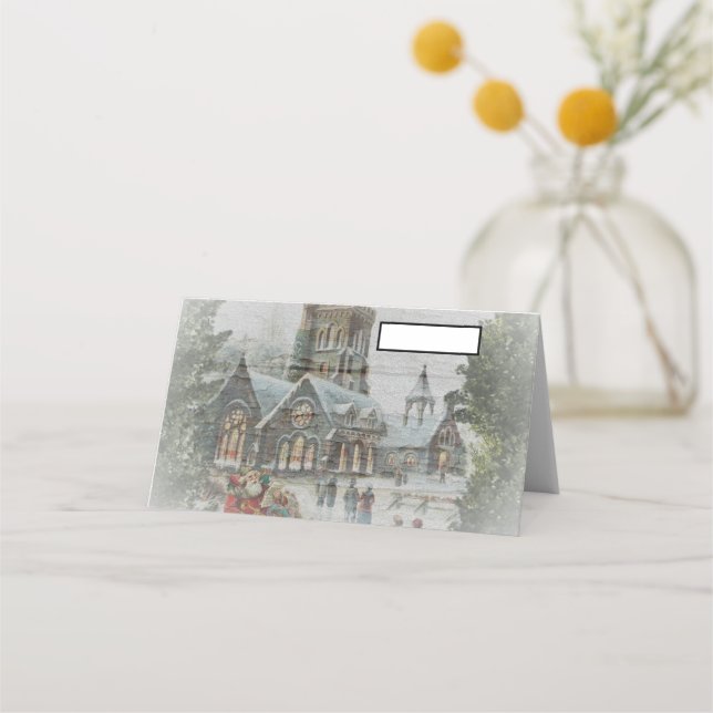 Cartão De Mesa Old time Santa with children in front of a church  (Frente)