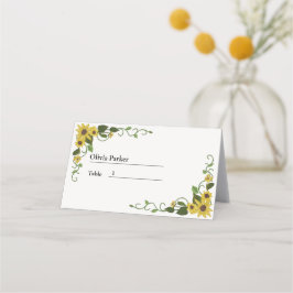 Cartão De Mesa Óleo de Mão Botânica Amarelo de girassol