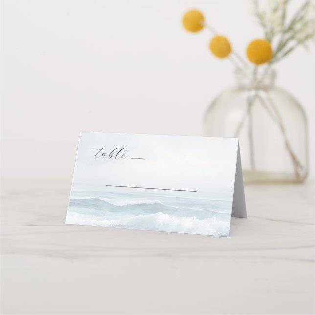 Cartão De Mesa Ondas de Aquarela Azul Tranquilo (Frente)
