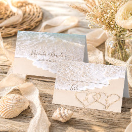 Cartão De Mesa Ondas do Oceano Azul Casamento Tropical na Praia