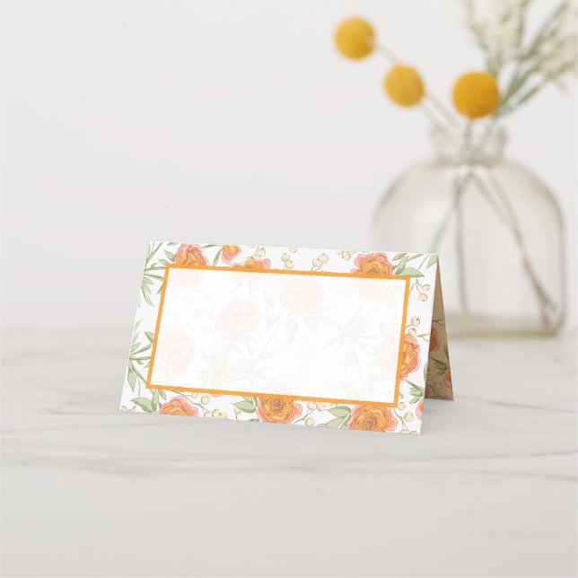 Cartão De Mesa Orange Rose Wedding Place Card (Frente)