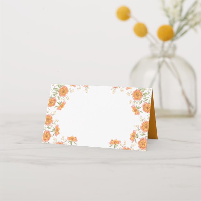 Cartão De Mesa Orange Rose Wedding Place Card (Frente)