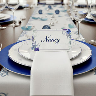 Cartão De Mesa Orçamento em branco Casamento floral roxo e azul  