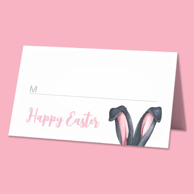 Cartão De Mesa Orelhas de Coelho Fofo Feliz Páscoa (Cute Bunny Ears Happy Easter Place Card)