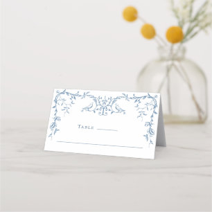 Cartão De Mesa Ornamentado Victoriano Dusty Blue Floral Casamento